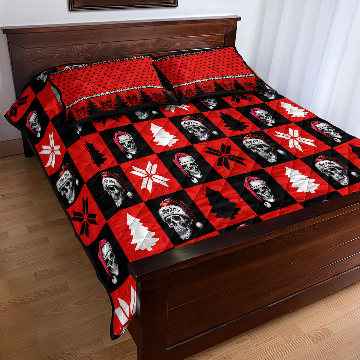 Scary Skeleton Quilt Bed Set Skeleton Inside Ugly Christmas - Wonder Print Shop