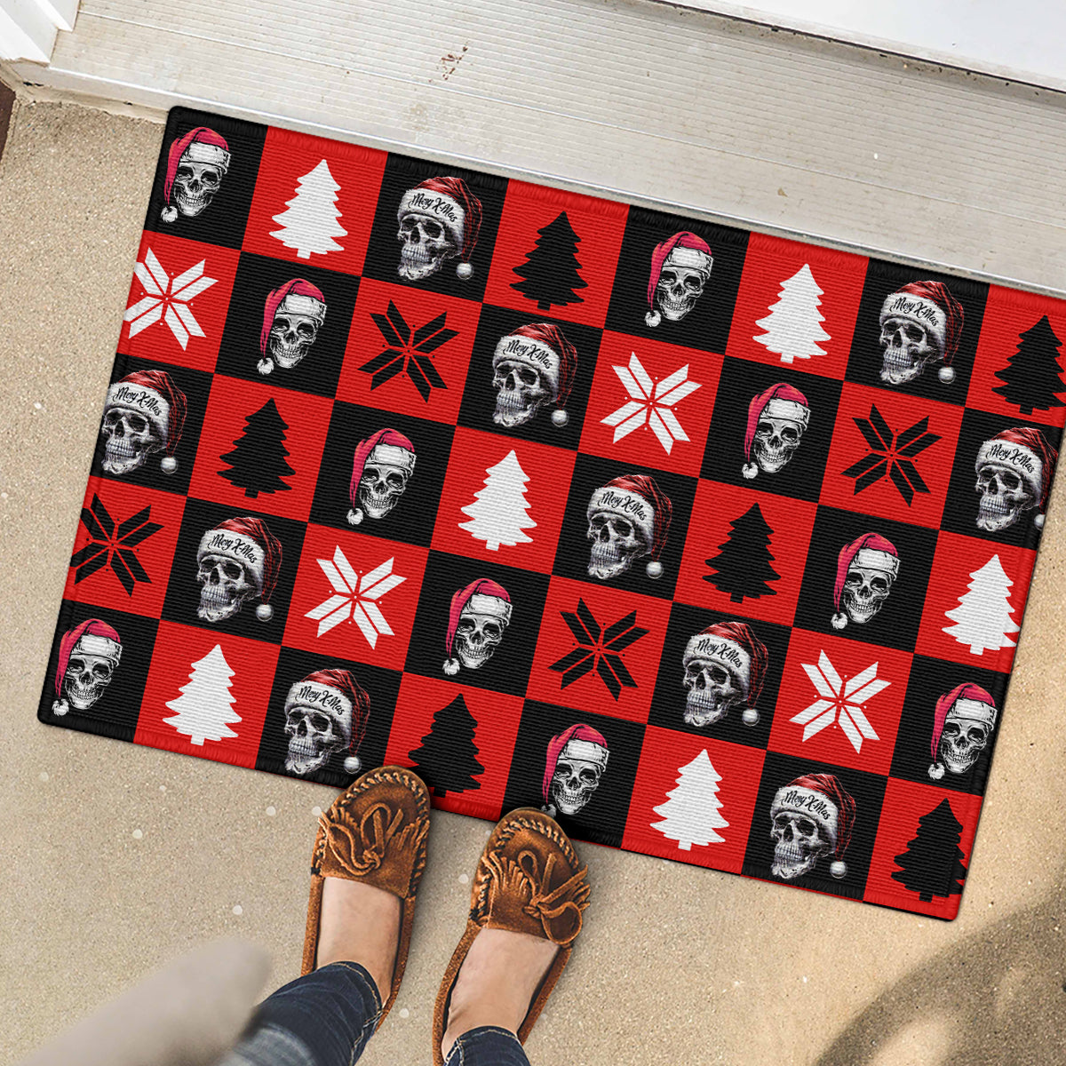 Scary Skeleton Rubber Doormat Skeleton Inside Ugly Christmas - Wonder Print Shop