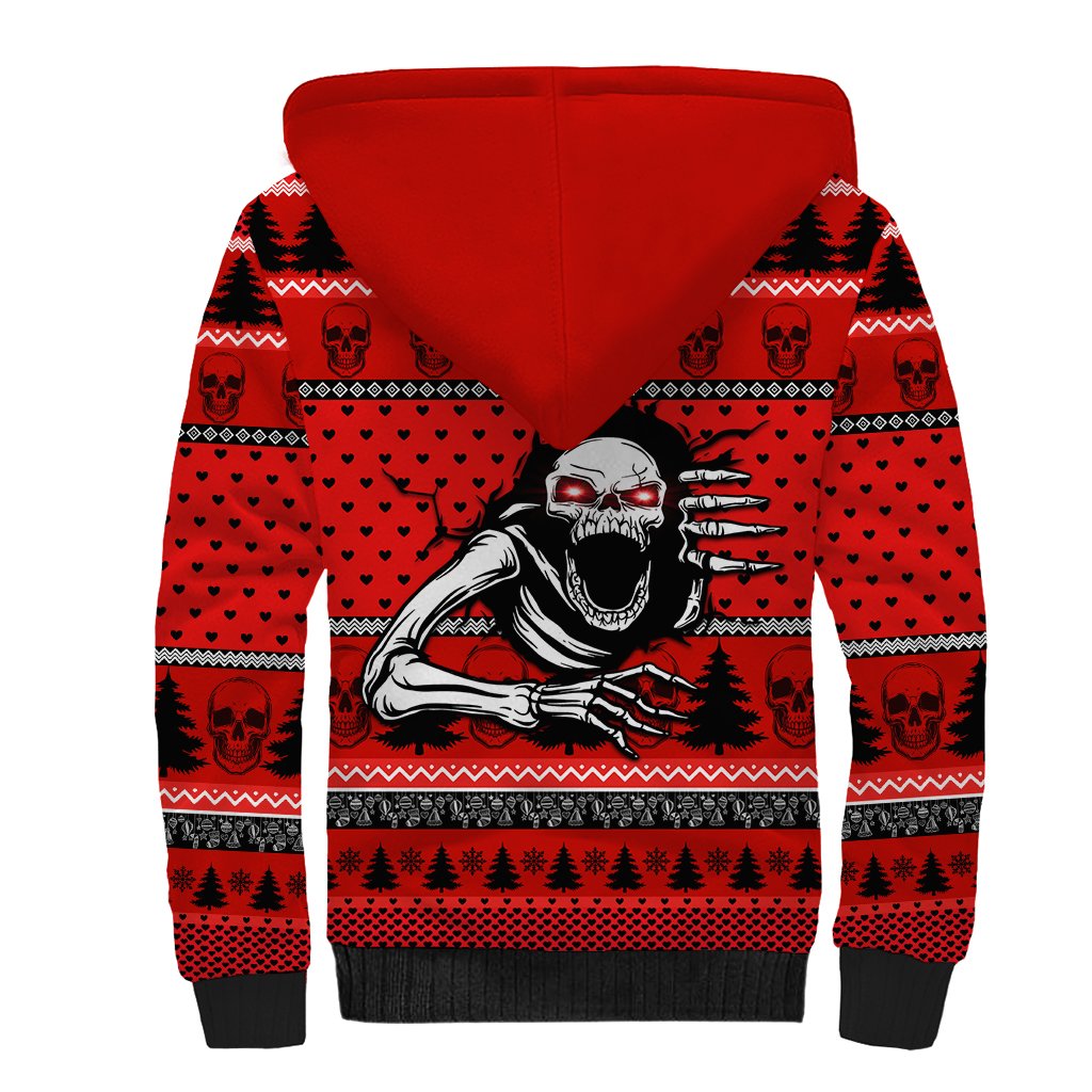 Scary Skeleton Sherpa Hoodie Skeleton Inside Ugly Christmas - Wonder Print Shop