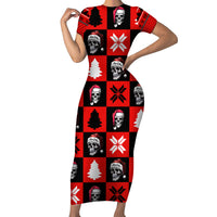 Scary Skeleton Short Sleeve Bodycon Dress Skeleton Inside Ugly Christmas - Wonder Print Shop