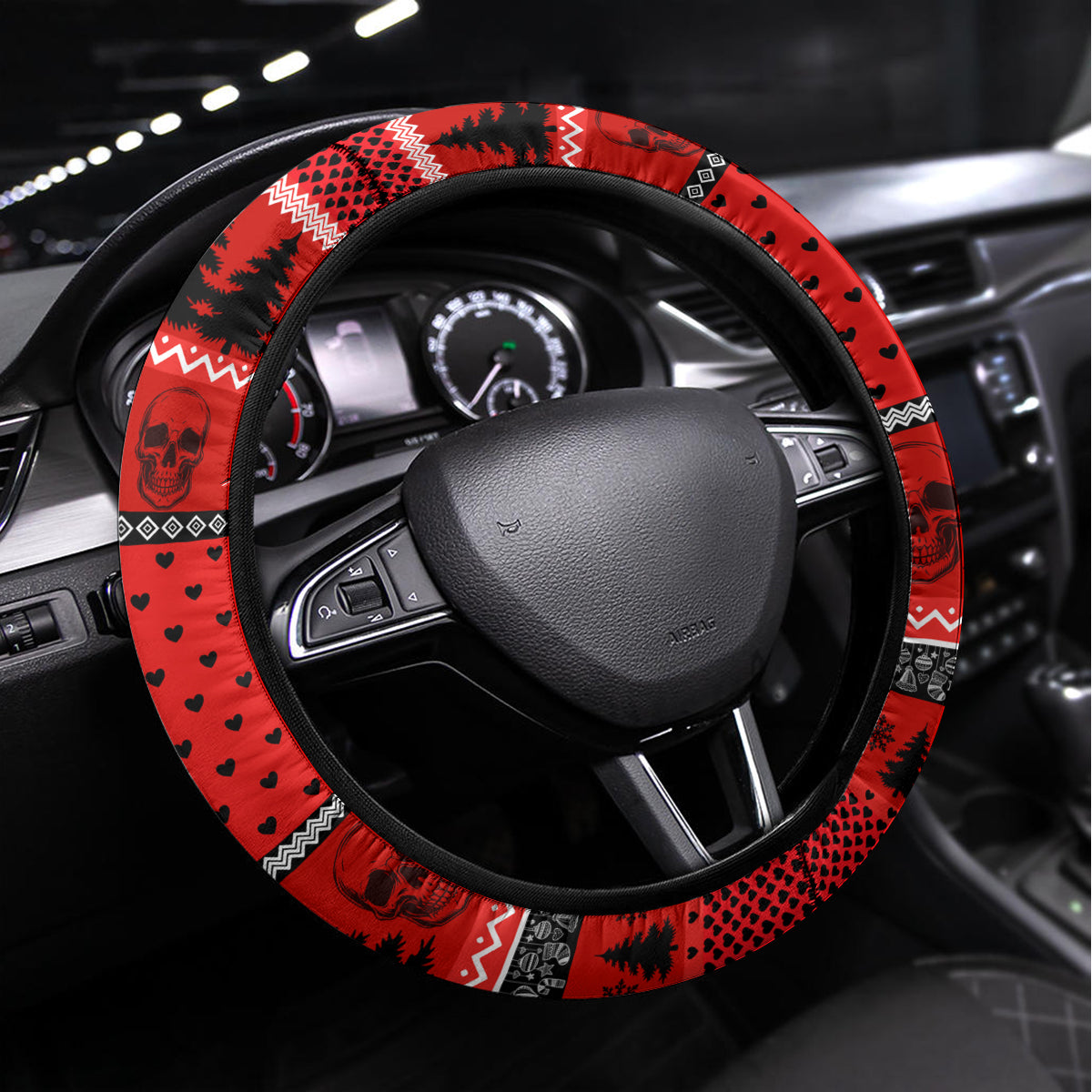 Scary Skeleton Steering Wheel Cover Skeleton Inside Ugly Christmas - Wonder Print Shop