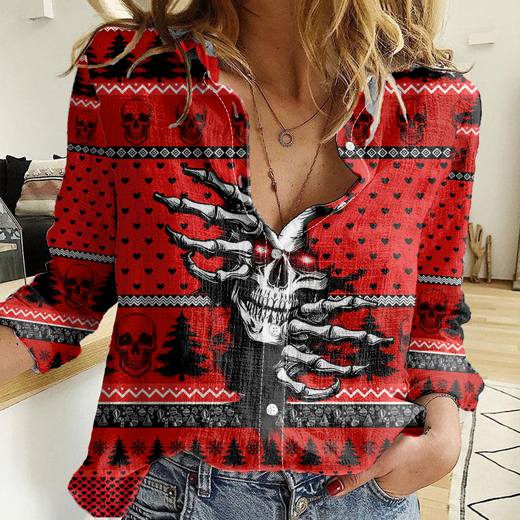 Scary Skeleton Women Casual Shirt Skeleton Inside Ugly Christmas - Wonder Print Shop