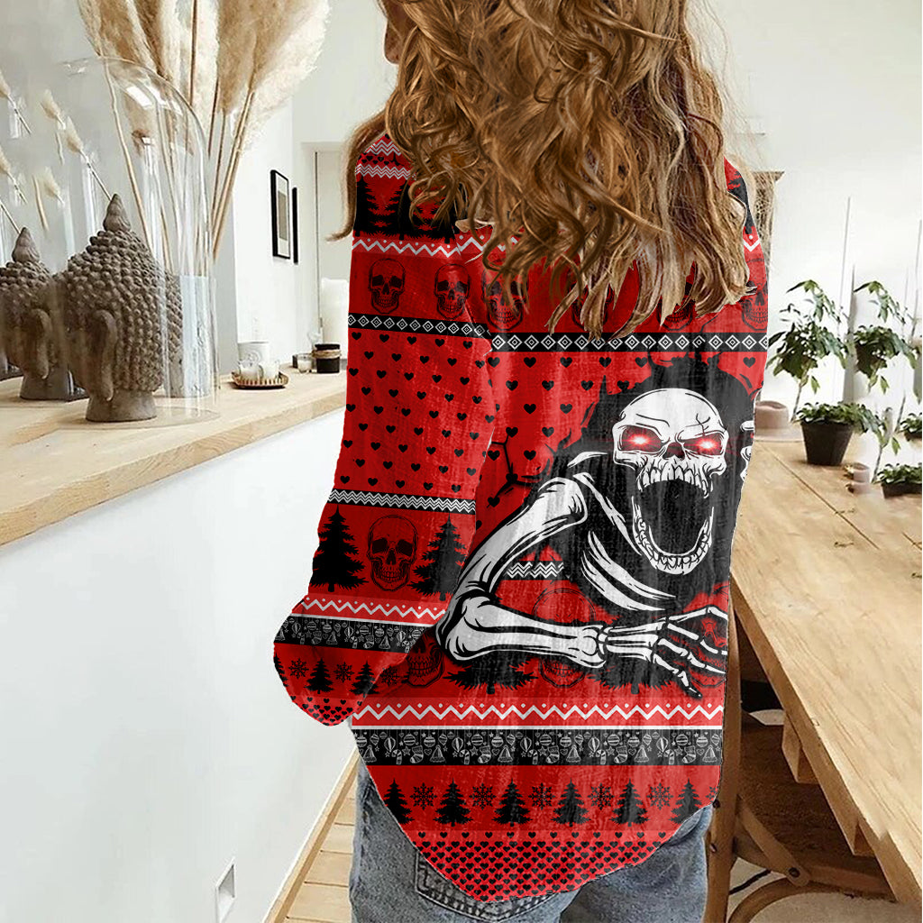 Scary Skeleton Women Casual Shirt Skeleton Inside Ugly Christmas - Wonder Print Shop