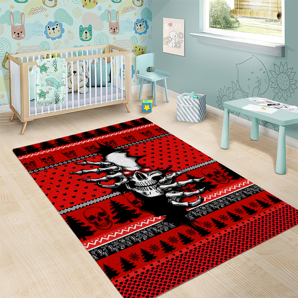 Skull Santa Area Rug Pattern Skull Santa Ugly Christmas - Wonder Print Shop