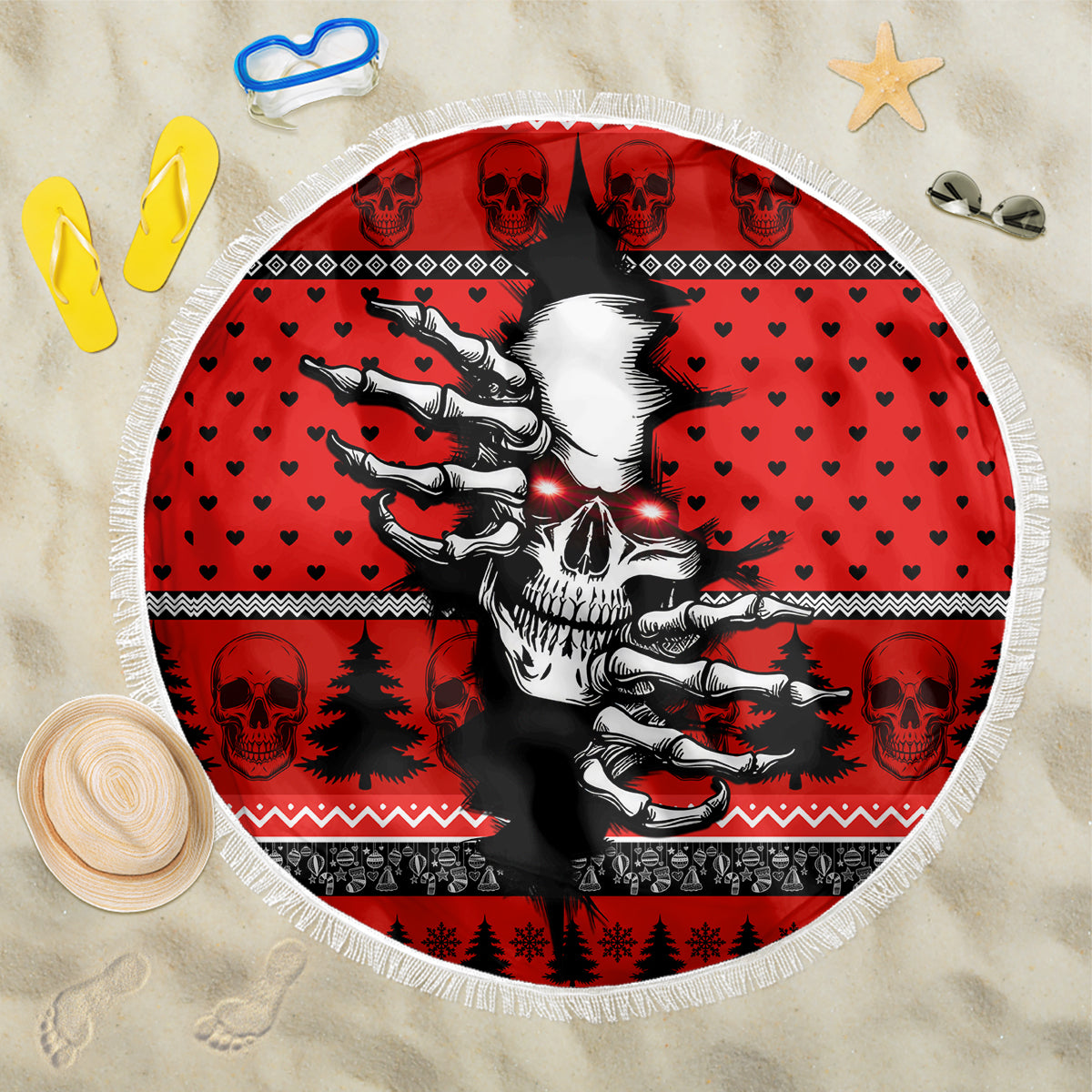 Skull Santa Beach Blanket Pattern Skull Santa Ugly Christmas - Wonder Print Shop