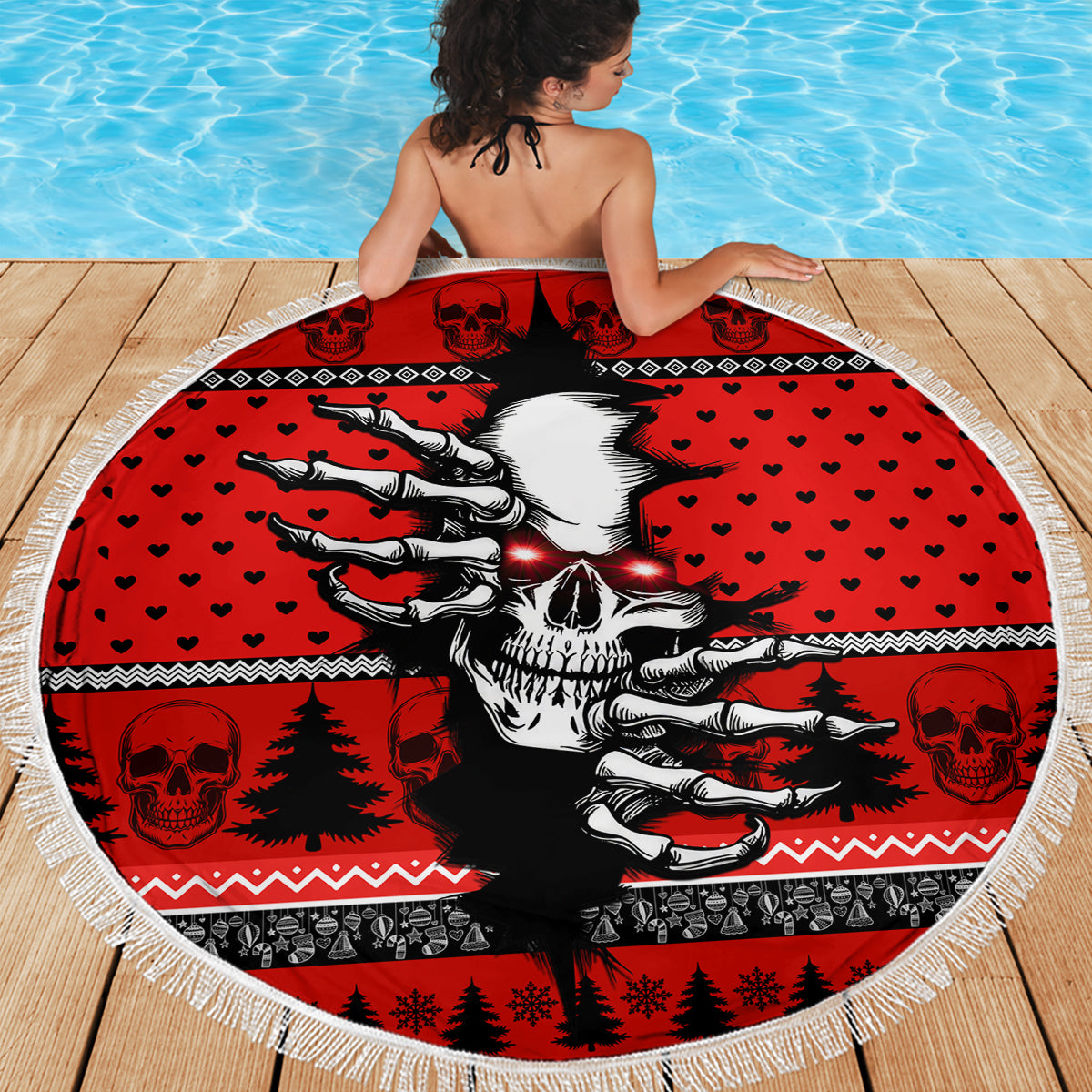 Skull Santa Beach Blanket Pattern Skull Santa Ugly Christmas - Wonder Print Shop