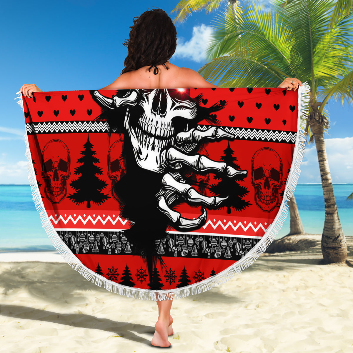 Skull Santa Beach Blanket Pattern Skull Santa Ugly Christmas - Wonder Print Shop