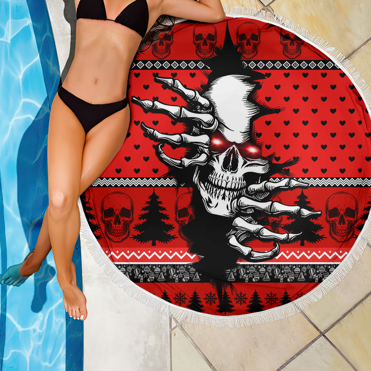 Skull Santa Beach Blanket Pattern Skull Santa Ugly Christmas - Wonder Print Shop