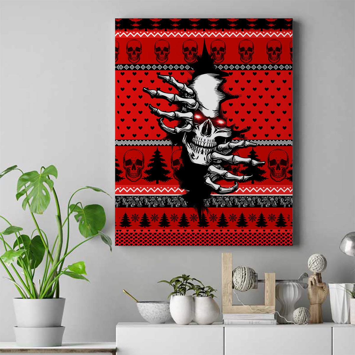 Skull Santa Canvas Wall Art Pattern Skull Santa Ugly Christmas - Wonder Print Shop