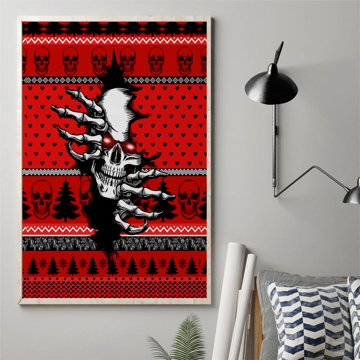 Skull Santa Canvas Wall Art Pattern Skull Santa Ugly Christmas - Wonder Print Shop