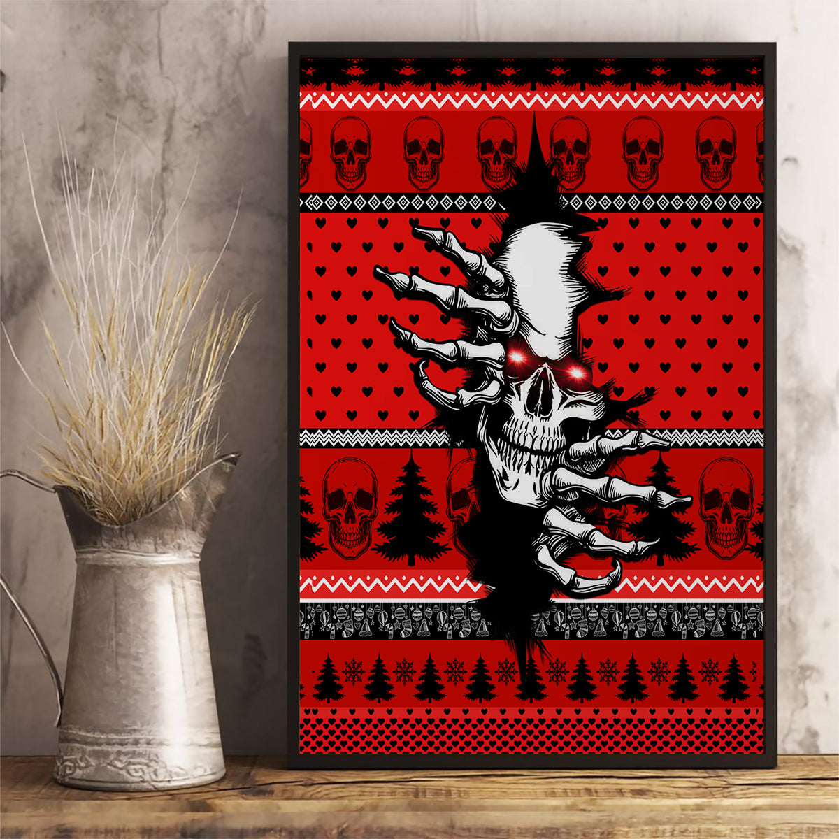 Skull Santa Canvas Wall Art Pattern Skull Santa Ugly Christmas - Wonder Print Shop