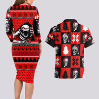 Skull Santa Couples Matching Long Sleeve Bodycon Dress and Hawaiian Shirt Pattern Skull Santa Ugly Christmas - Wonder Print Shop