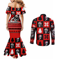 skull-santa-couples-matching-mermaid-dress-and-long-sleeve-button-shirt-pattern-skull-santa-ugly-christmas