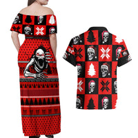 Skull Santa Couples Matching Off Shoulder Maxi Dress and Hawaiian Shirt Pattern Skull Santa Ugly Christmas - Wonder Print Shop