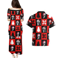 Skull Santa Couples Matching Puletasi Dress and Hawaiian Shirt Pattern Skull Santa Ugly Christmas - Wonder Print Shop