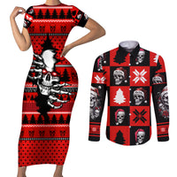 Skull Santa Couples Matching Short Sleeve Bodycon Dress and Long Sleeve Button Shirt Pattern Skull Santa Ugly Christmas - Wonder Print Shop