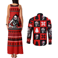 Skull Santa Couples Matching Tank Maxi Dress and Long Sleeve Button Shirt Pattern Skull Santa Ugly Christmas - Wonder Print Shop