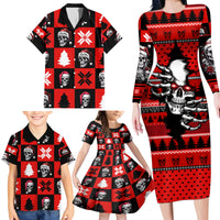 Skull Santa Family Matching Long Sleeve Bodycon Dress and Hawaiian Shirt Pattern Skull Santa Ugly Christmas - Wonder Print Shop