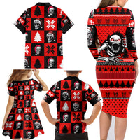 Skull Santa Family Matching Long Sleeve Bodycon Dress and Hawaiian Shirt Pattern Skull Santa Ugly Christmas - Wonder Print Shop