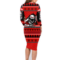 Skull Santa Family Matching Long Sleeve Bodycon Dress and Hawaiian Shirt Pattern Skull Santa Ugly Christmas - Wonder Print Shop