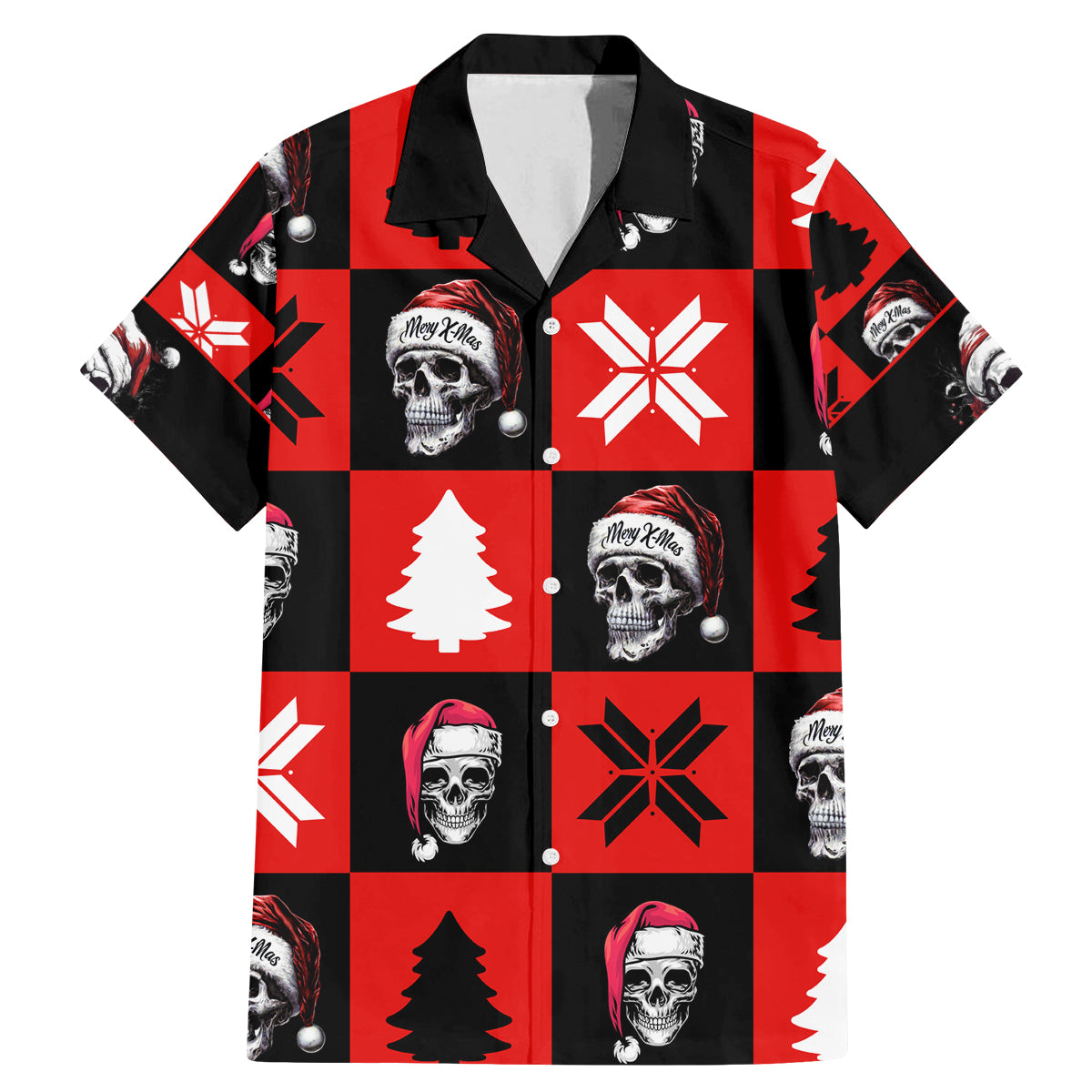 Skull Santa Family Matching Mermaid Dress and Hawaiian Shirt Pattern Skull Santa Ugly Christmas - Wonder Print Shop
