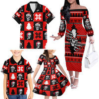 Skull Santa Family Matching Off Shoulder Long Sleeve Dress and Hawaiian Shirt Pattern Skull Santa Ugly Christmas - Wonder Print Shop
