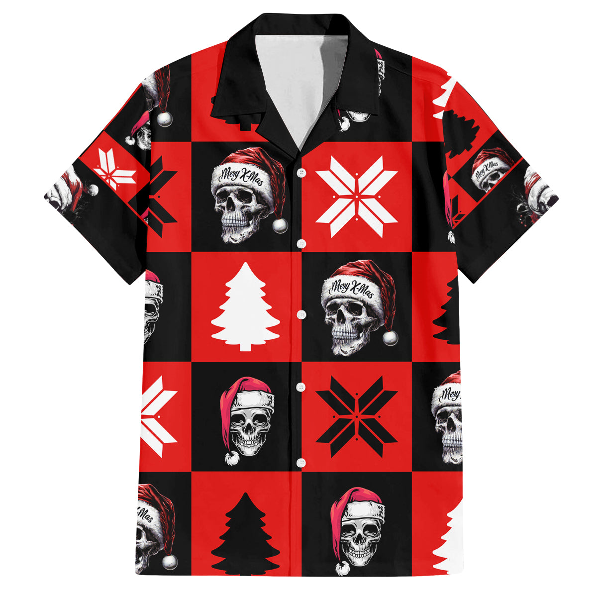 Skull Santa Family Matching Off Shoulder Long Sleeve Dress and Hawaiian Shirt Pattern Skull Santa Ugly Christmas - Wonder Print Shop
