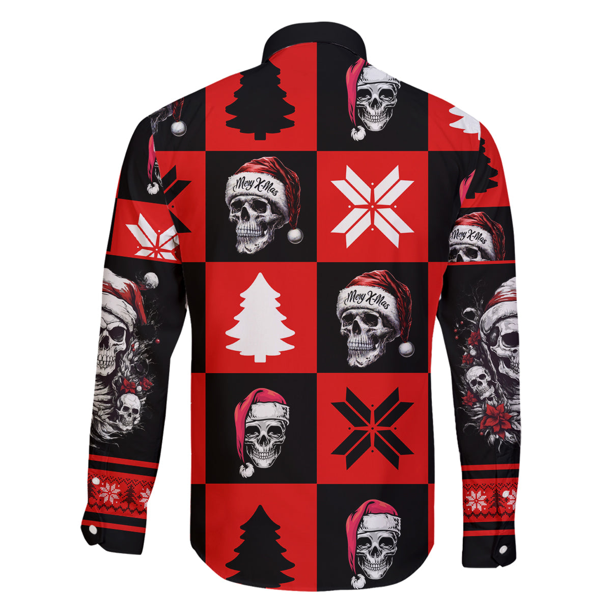 Skull Santa Family Matching Off Shoulder Long Sleeve Dress and Hawaiian Shirt Pattern Skull Santa Ugly Christmas - Wonder Print Shop