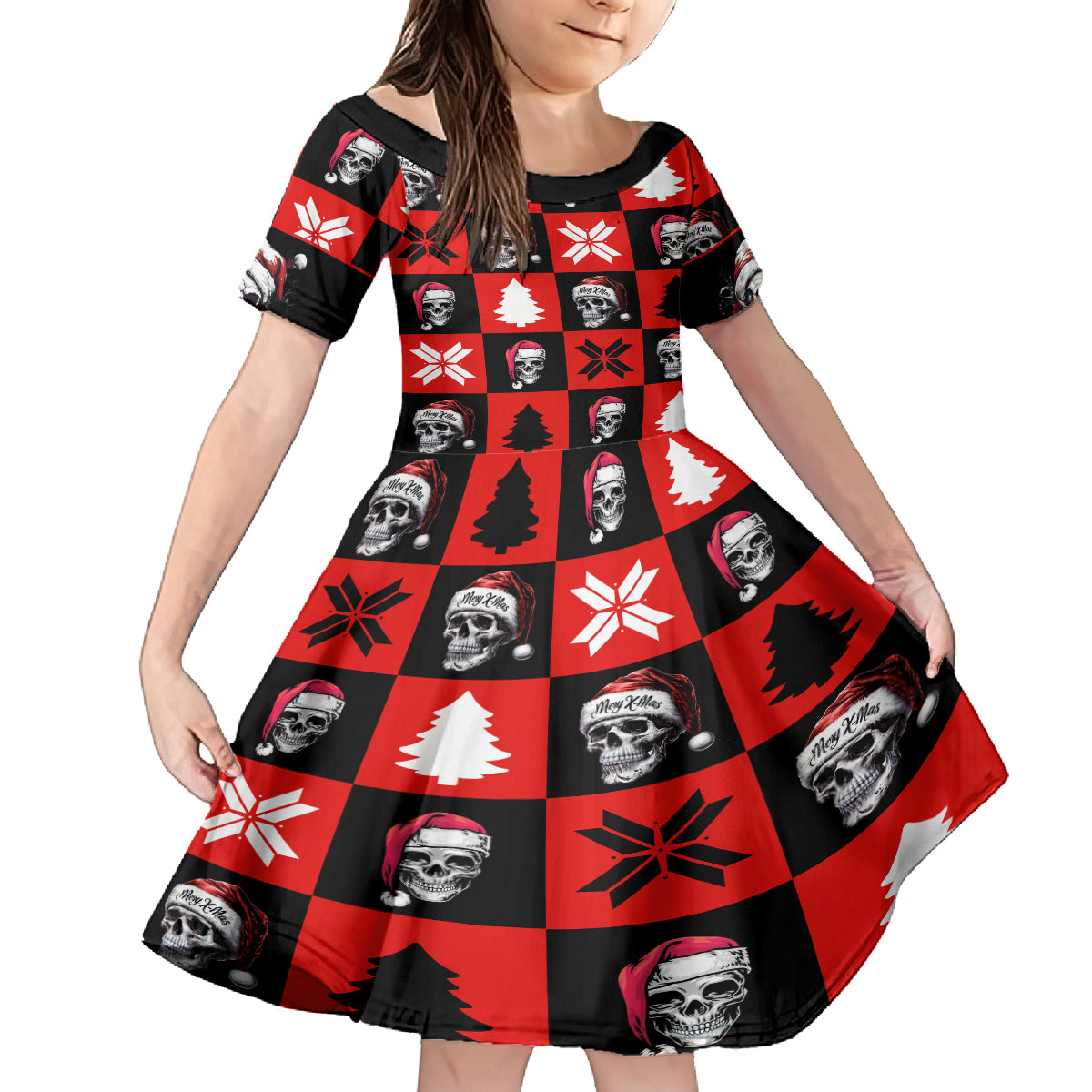 Skull Santa Family Matching Off Shoulder Maxi Dress and Hawaiian Shirt Pattern Skull Santa Ugly Christmas - Wonder Print Shop