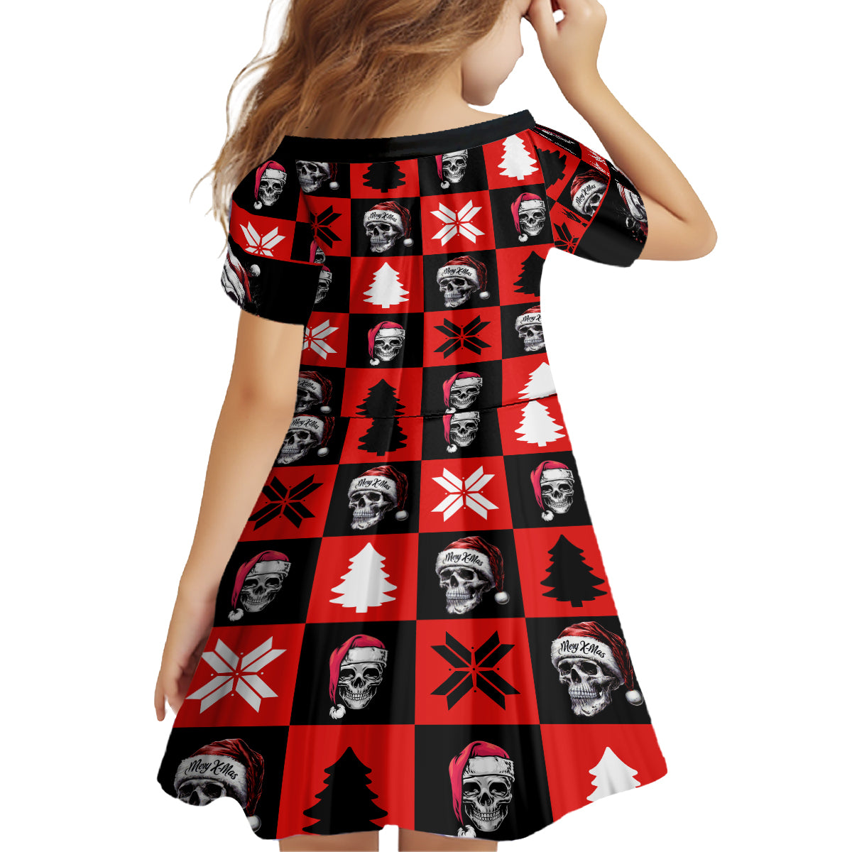Skull Santa Family Matching Off Shoulder Maxi Dress and Hawaiian Shirt Pattern Skull Santa Ugly Christmas - Wonder Print Shop