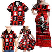 Skull Santa Family Matching Off Shoulder Maxi Dress and Hawaiian Shirt Pattern Skull Santa Ugly Christmas - Wonder Print Shop