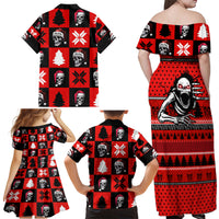 Skull Santa Family Matching Off Shoulder Maxi Dress and Hawaiian Shirt Pattern Skull Santa Ugly Christmas - Wonder Print Shop