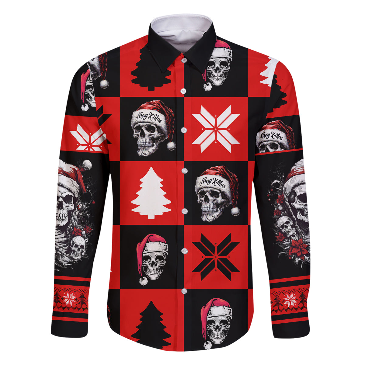 Skull Santa Family Matching Off Shoulder Maxi Dress and Hawaiian Shirt Pattern Skull Santa Ugly Christmas - Wonder Print Shop