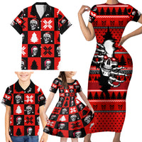 Skull Santa Family Matching Short Sleeve Bodycon Dress and Hawaiian Shirt Pattern Skull Santa Ugly Christmas - Wonder Print Shop