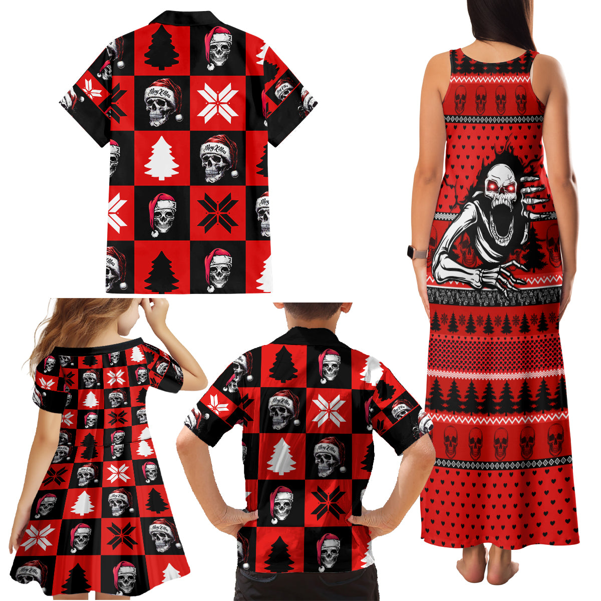 Skull Santa Family Matching Tank Maxi Dress and Hawaiian Shirt Pattern Skull Santa Ugly Christmas - Wonder Print Shop