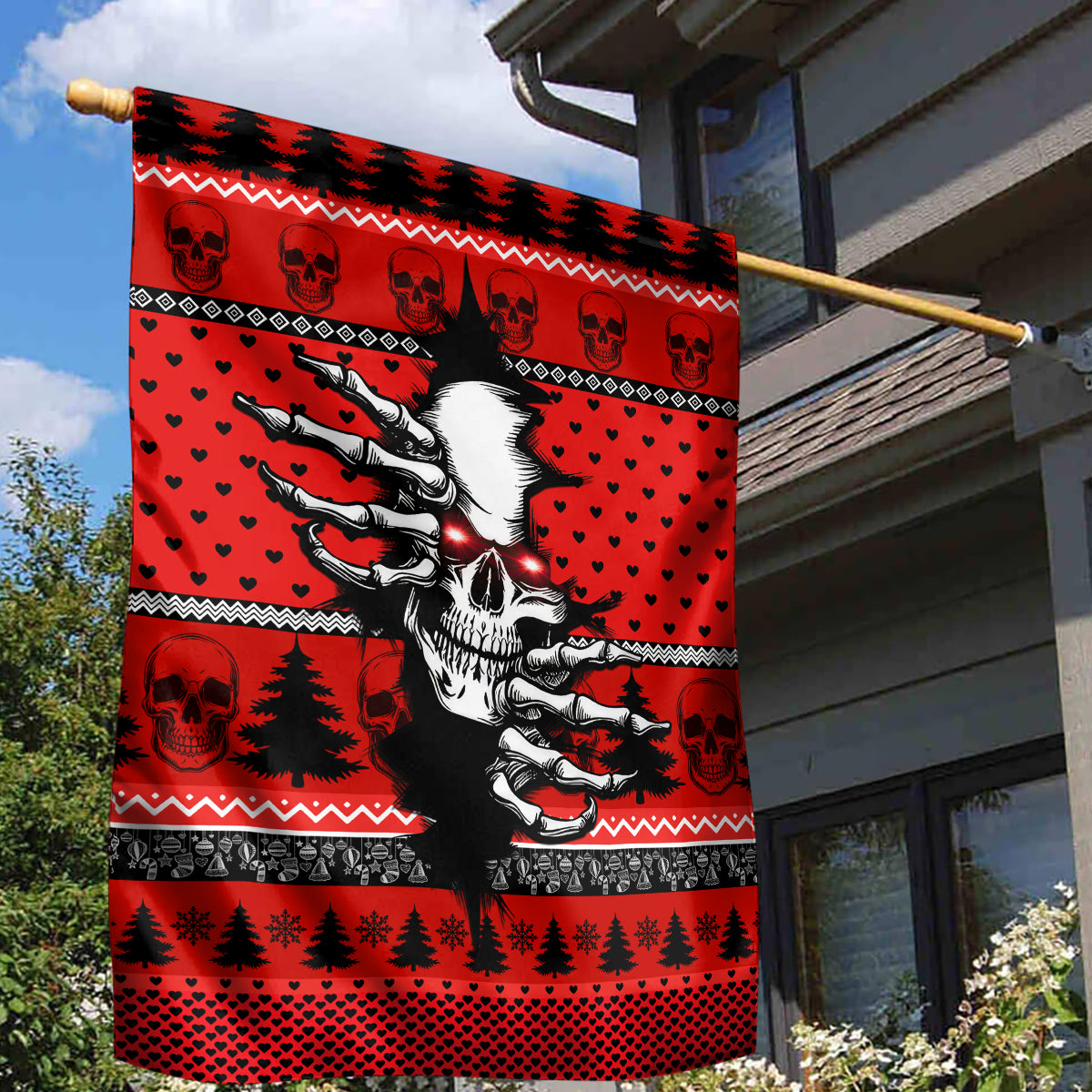 Skull Santa Garden Flag Pattern Skull Santa Ugly Christmas - Wonder Print Shop