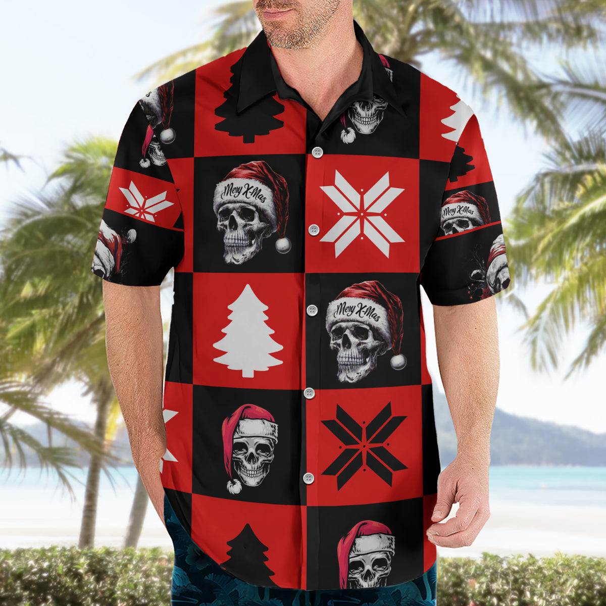 Skull Santa Hawaiian Shirt Pattern Skull Santa Ugly Christmas - Wonder Print Shop