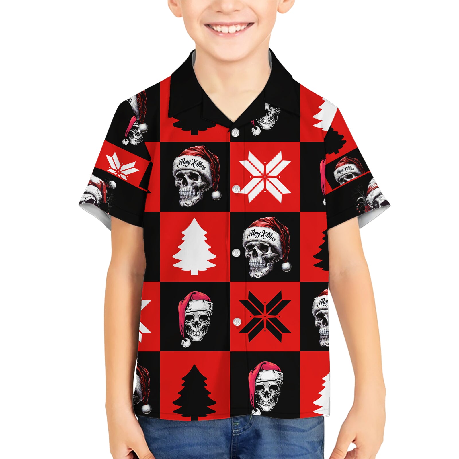 Skull Santa Kid Hawaiian Shirt Pattern Skull Santa Ugly Christmas - Wonder Print Shop