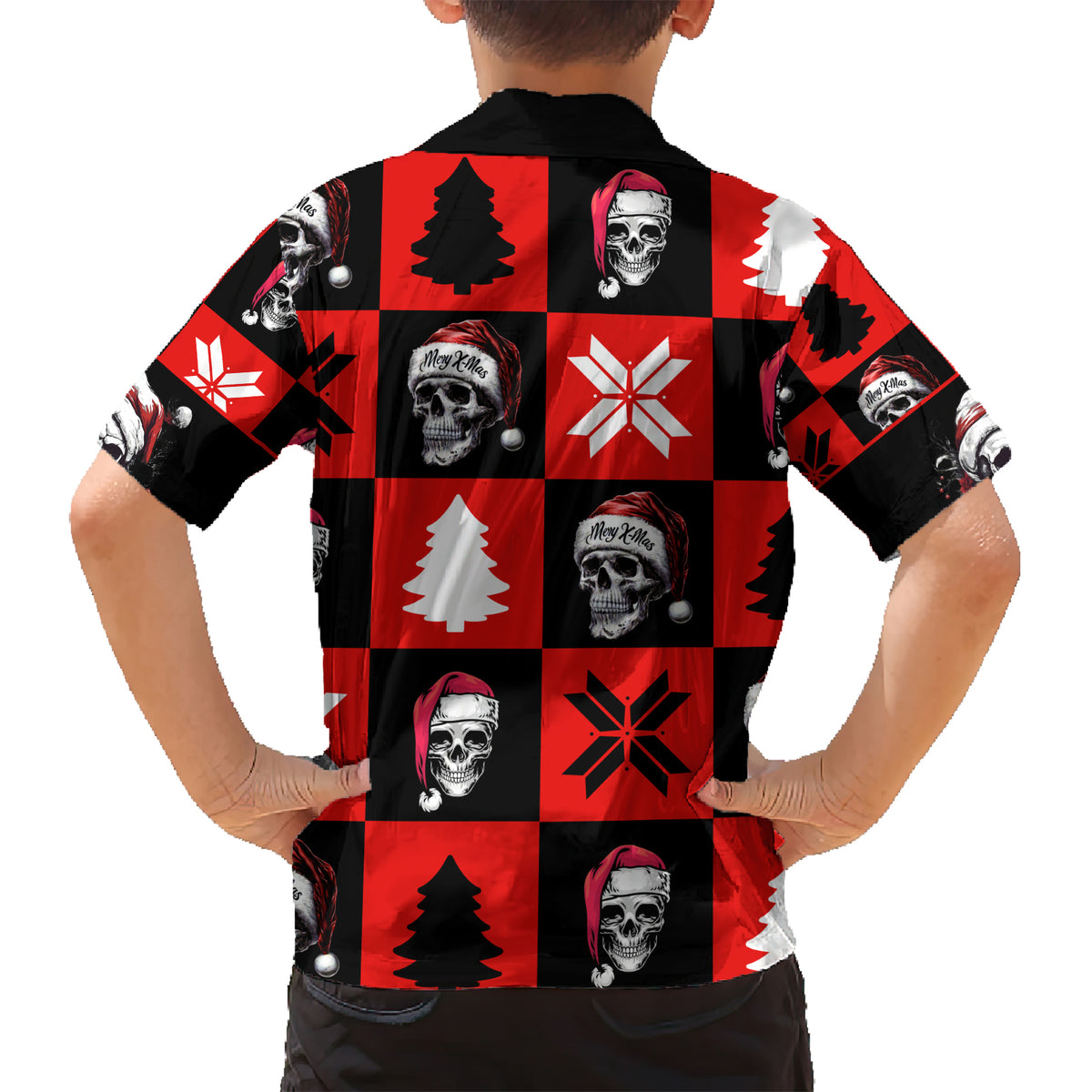 Skull Santa Kid Hawaiian Shirt Pattern Skull Santa Ugly Christmas - Wonder Print Shop