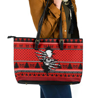 Skull Santa Leather Tote Bag Pattern Skull Santa Ugly Christmas - Wonder Print Shop