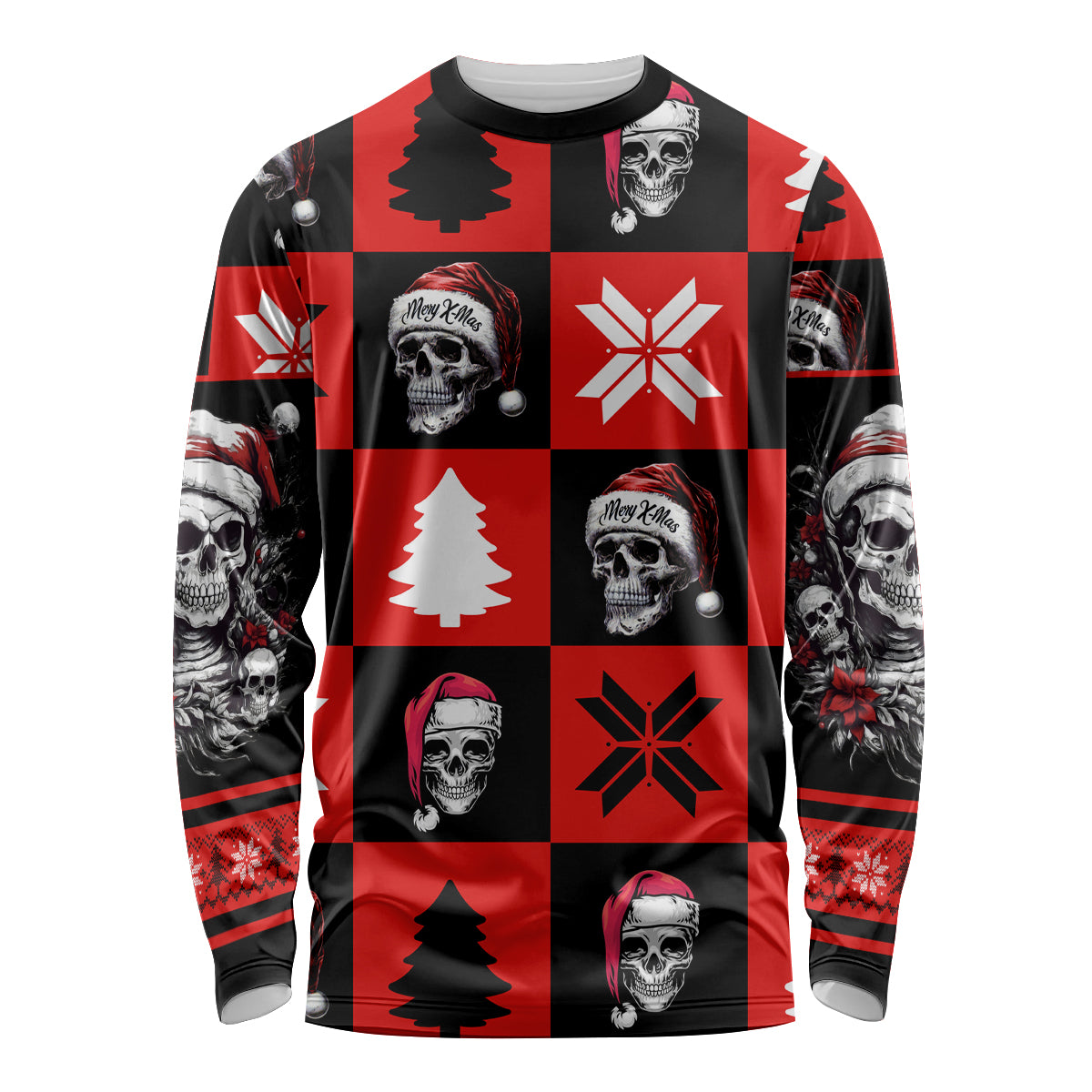 Skull Santa Long Sleeve Shirt Pattern Skull Santa Ugly Christmas - Wonder Print Shop