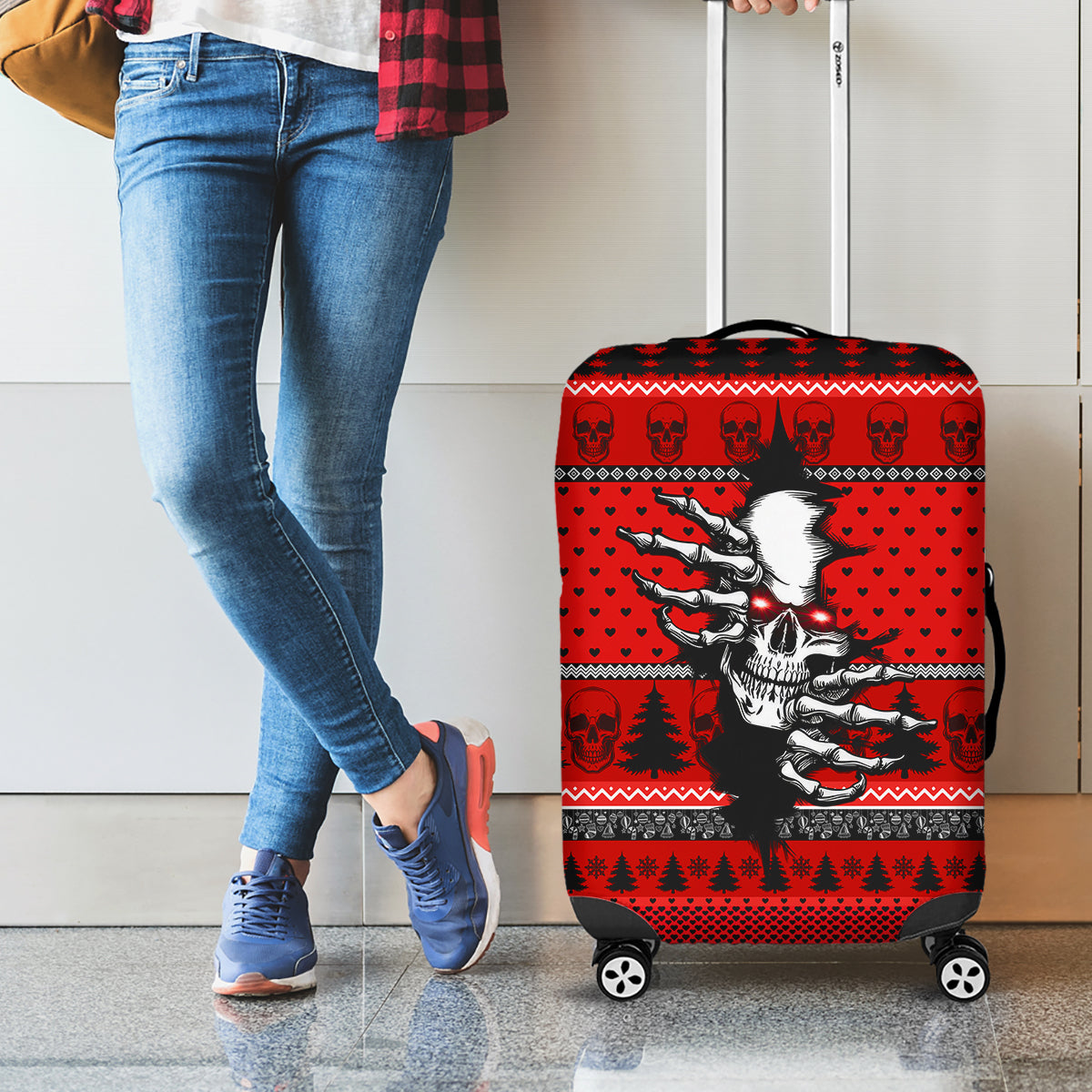 Skull Santa Luggage Cover Pattern Skull Santa Ugly Christmas - Wonder Print Shop