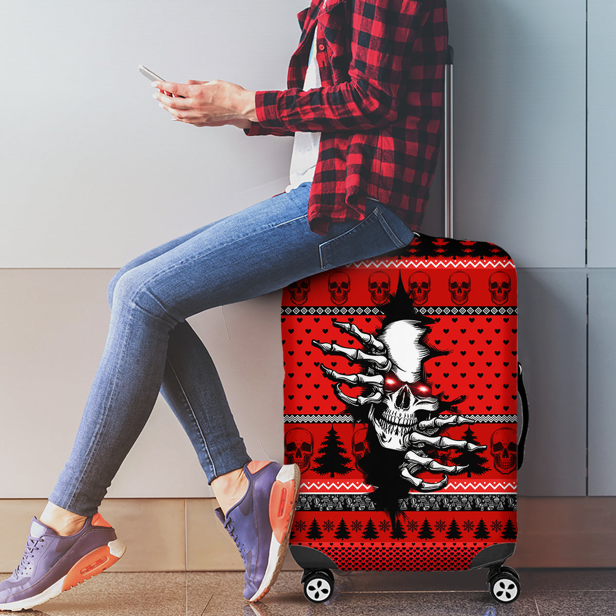 Skull Santa Luggage Cover Pattern Skull Santa Ugly Christmas - Wonder Print Shop