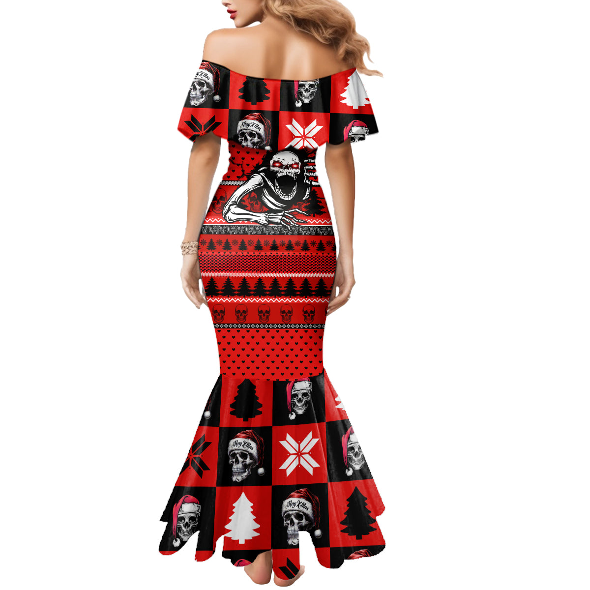 Skull Santa Mermaid Dress Pattern Skull Santa Ugly Christmas - Wonder Print Shop