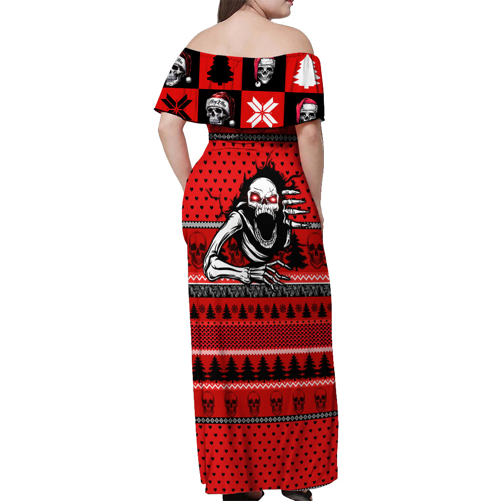 Skull Santa Off Shoulder Maxi Dress Pattern Skull Santa Ugly Christmas - Wonder Print Shop