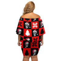 Skull Santa Off Shoulder Short Dress Pattern Skull Santa Ugly Christmas - Wonder Print Shop