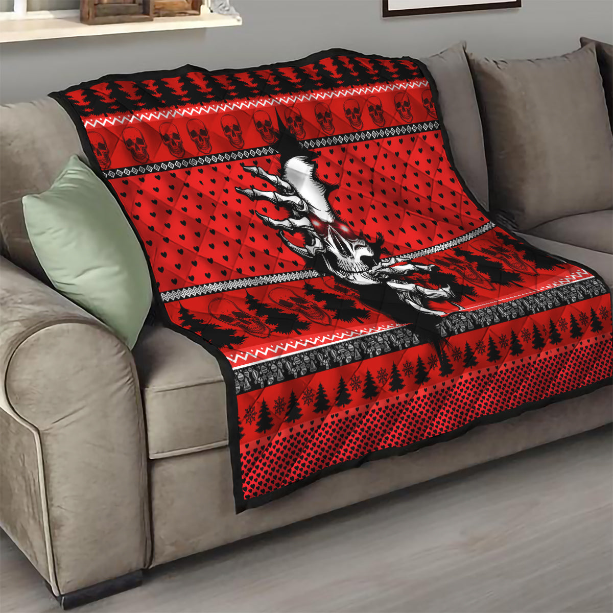 Skull Santa Quilt Pattern Skull Santa Ugly Christmas - Wonder Print Shop