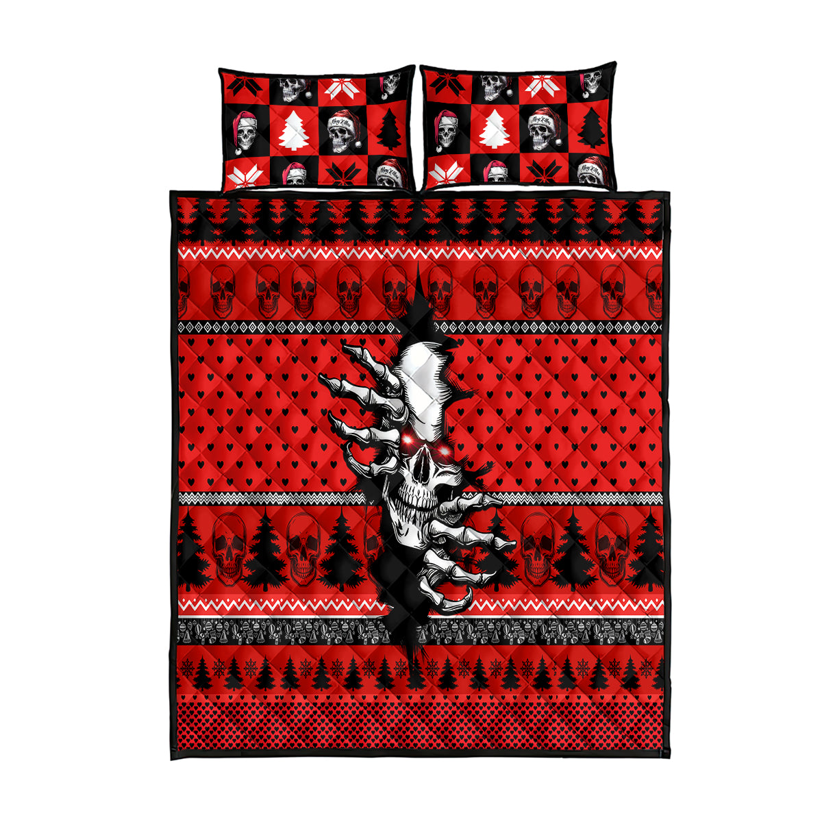 Skull Santa Quilt Bed Set Pattern Skull Santa Ugly Christmas - Wonder Print Shop