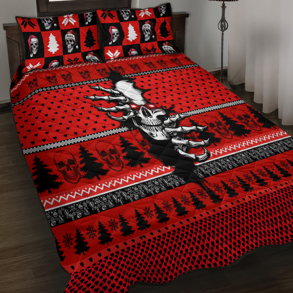 Skull Santa Quilt Bed Set Pattern Skull Santa Ugly Christmas - Wonder Print Shop