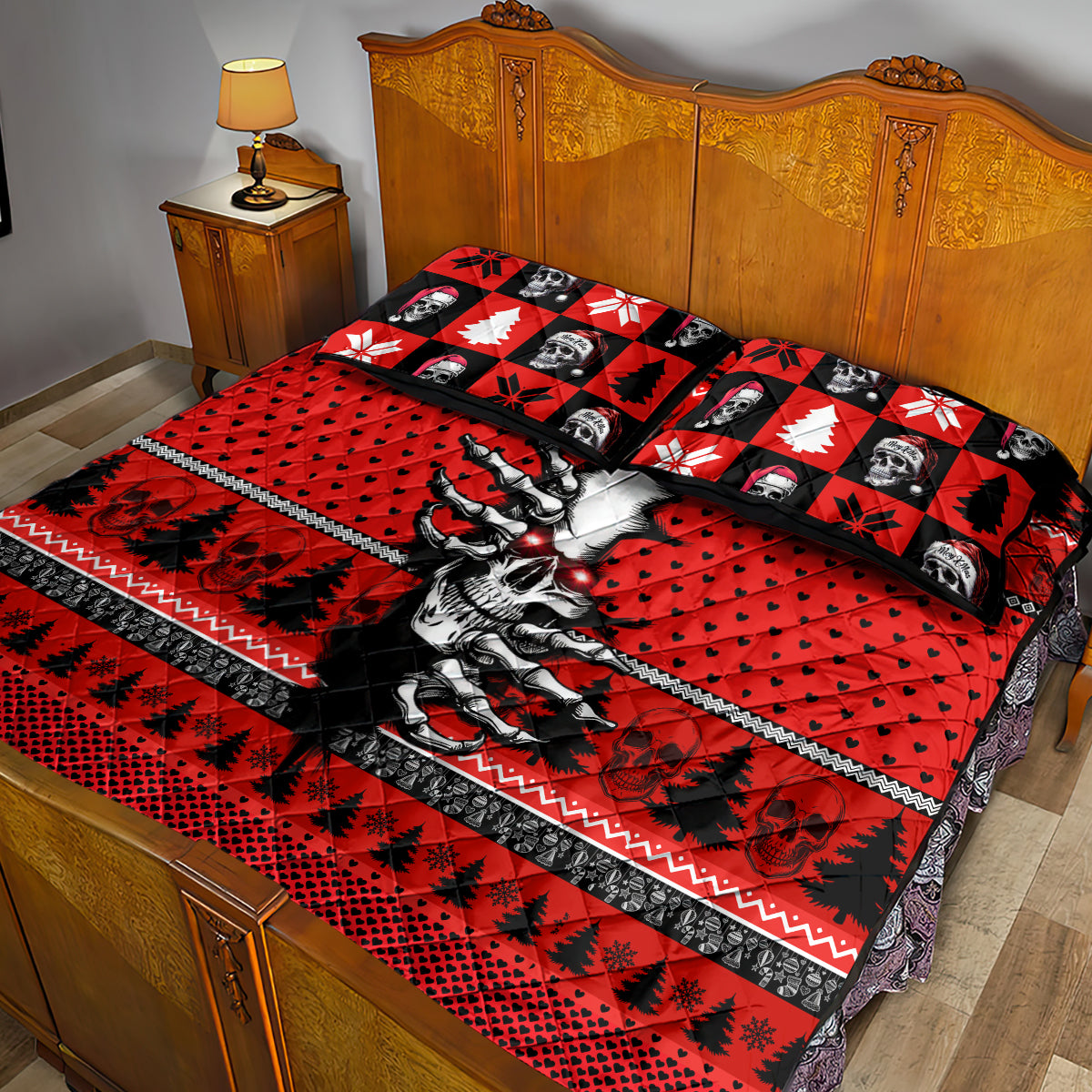 Skull Santa Quilt Bed Set Pattern Skull Santa Ugly Christmas - Wonder Print Shop
